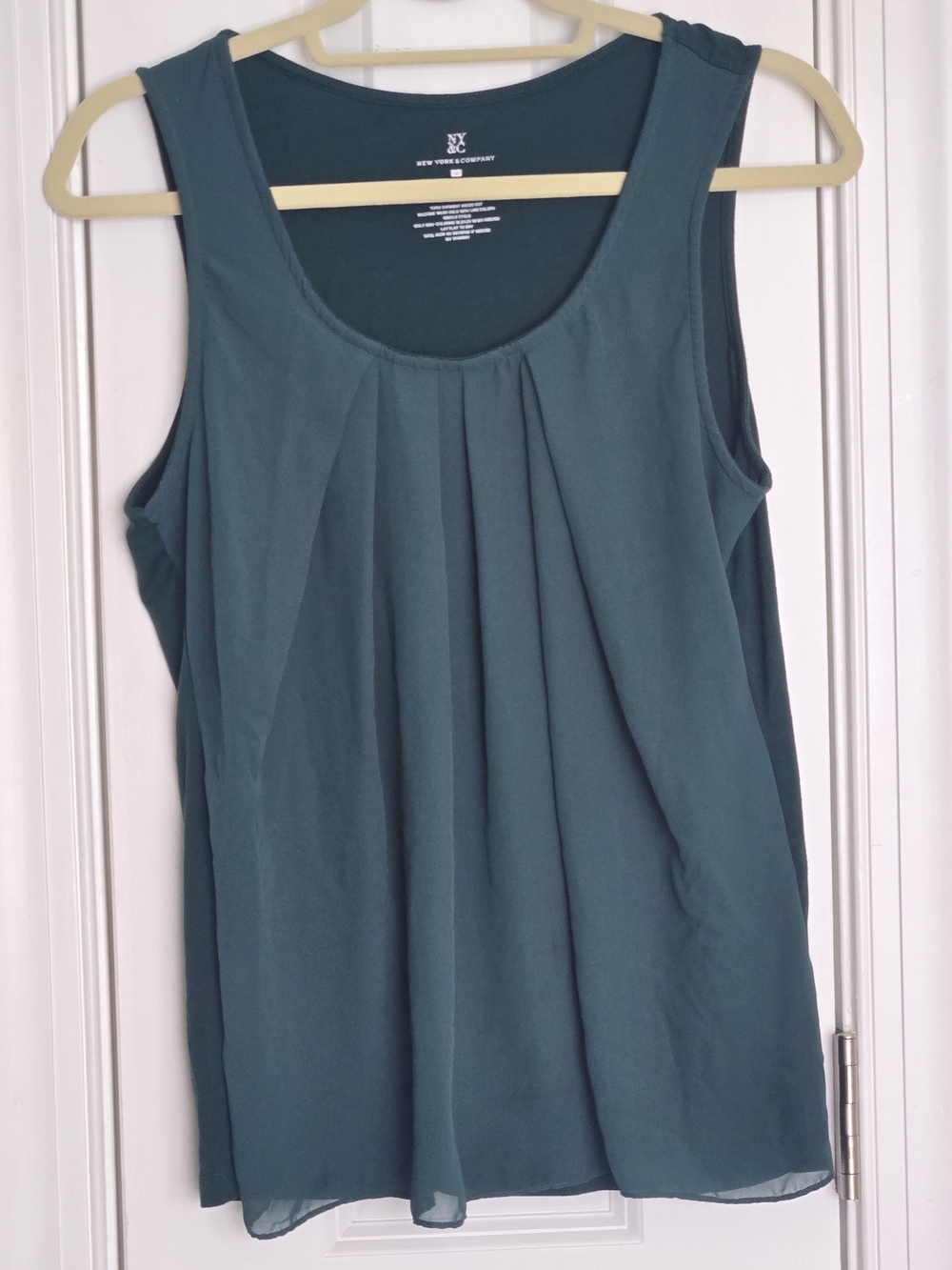 New York & Company Teal Pleated Sleeveless Camisole